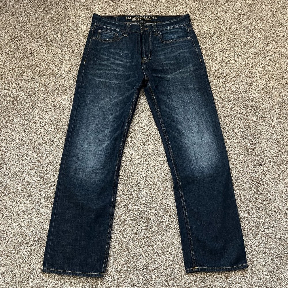 American Eagle Outfitters Men's Relaxed Straight Jeans (30x30) - Dark Blue